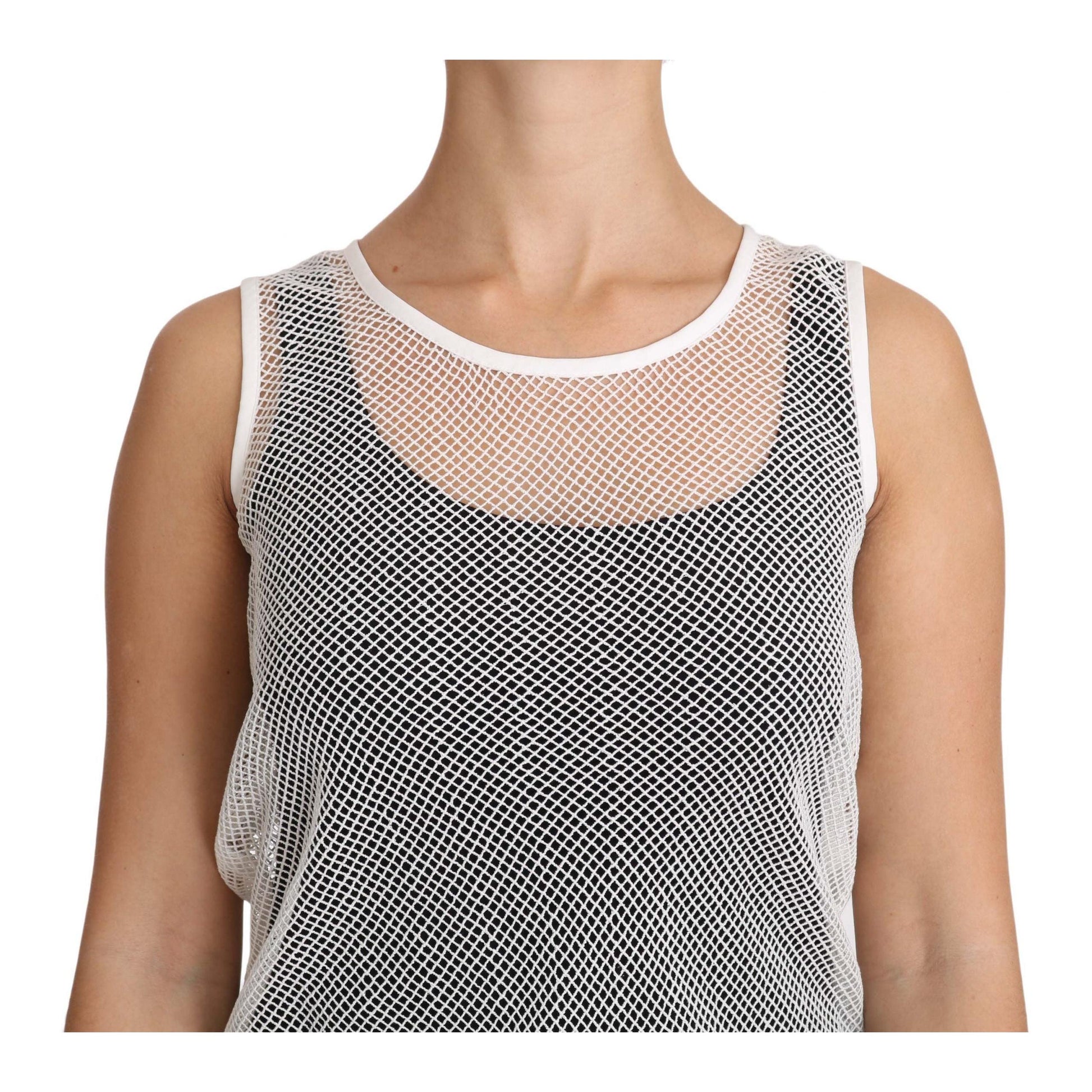 White Net  Transparent Sleeveless Tank Top - coffeewithmee2