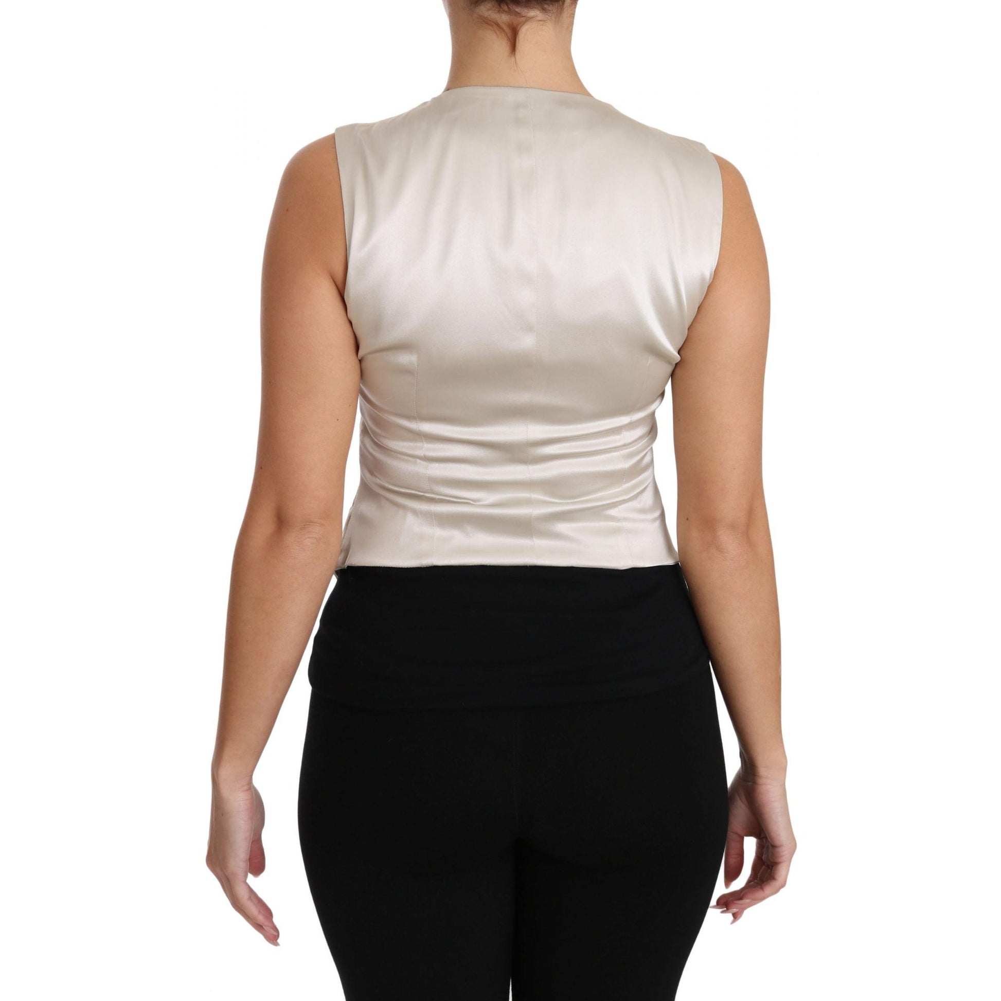 Gold Silk Jaquard Floral Top Blouse Vest - coffeewithmee2