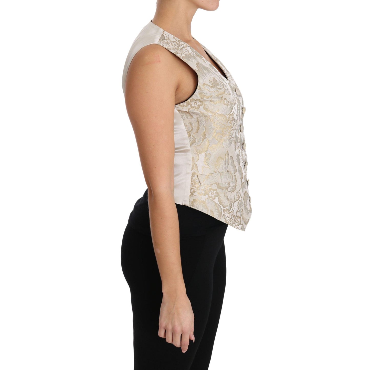 Gold Silk Jaquard Floral Top Blouse Vest - coffeewithmee2