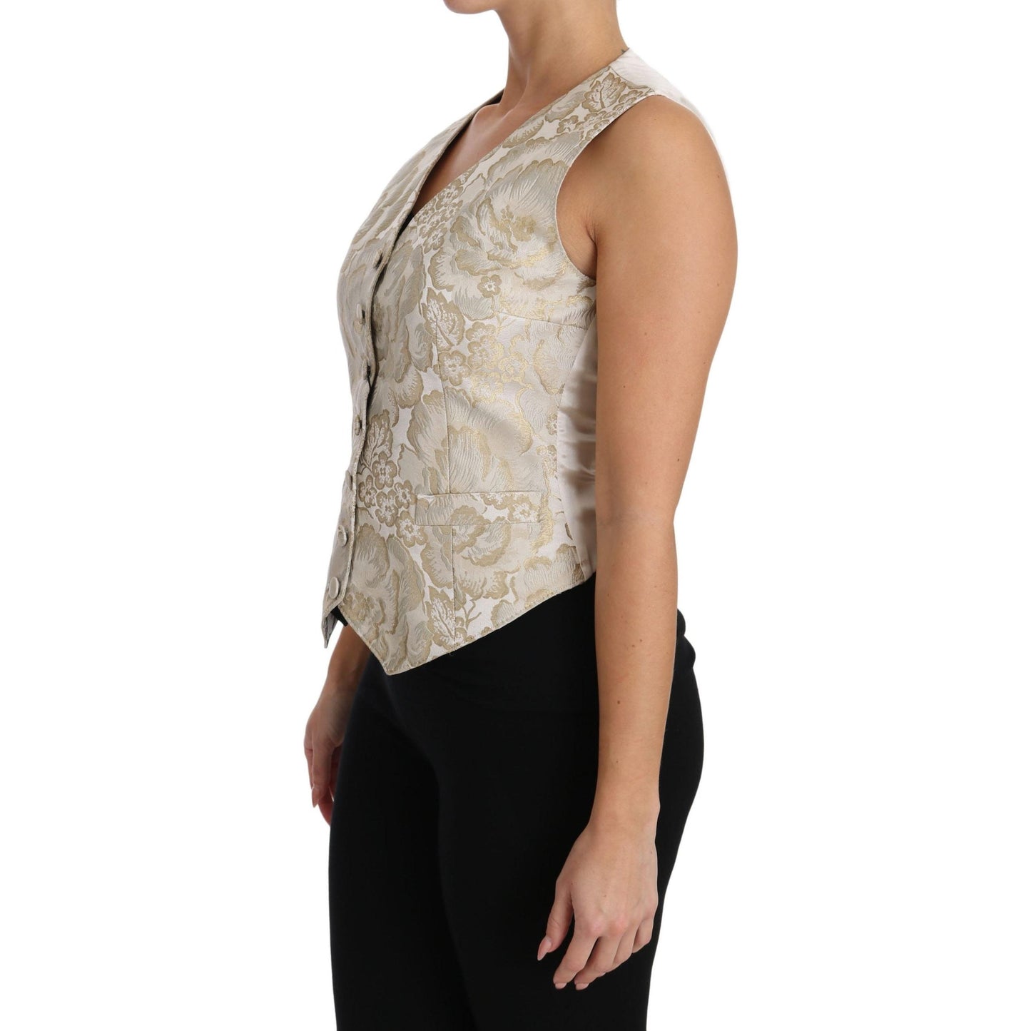 Gold Silk Jaquard Floral Top Blouse Vest - coffeewithmee2