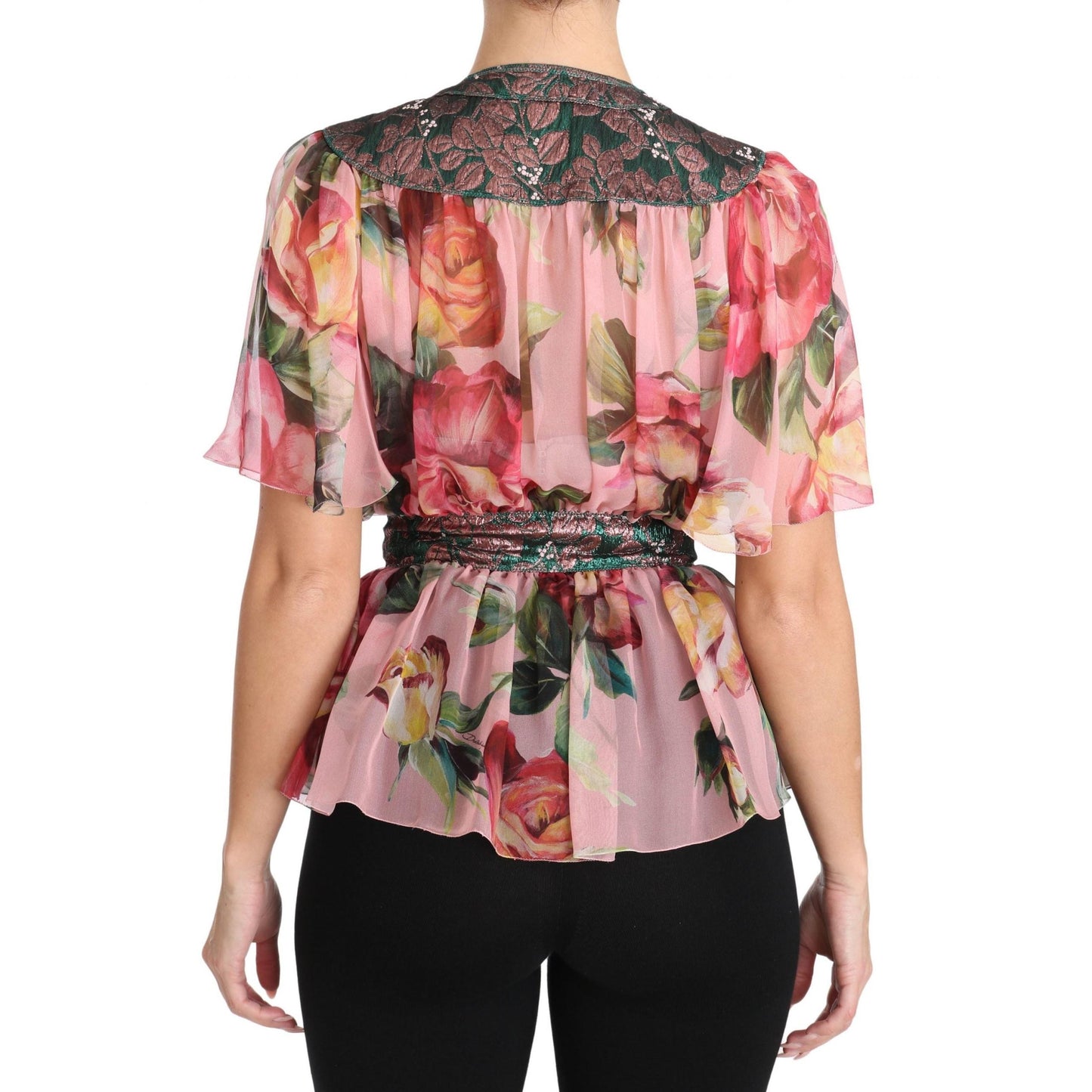 Floral Print Silk Shirt With Pussy Bow Rose - coffeewithmee2