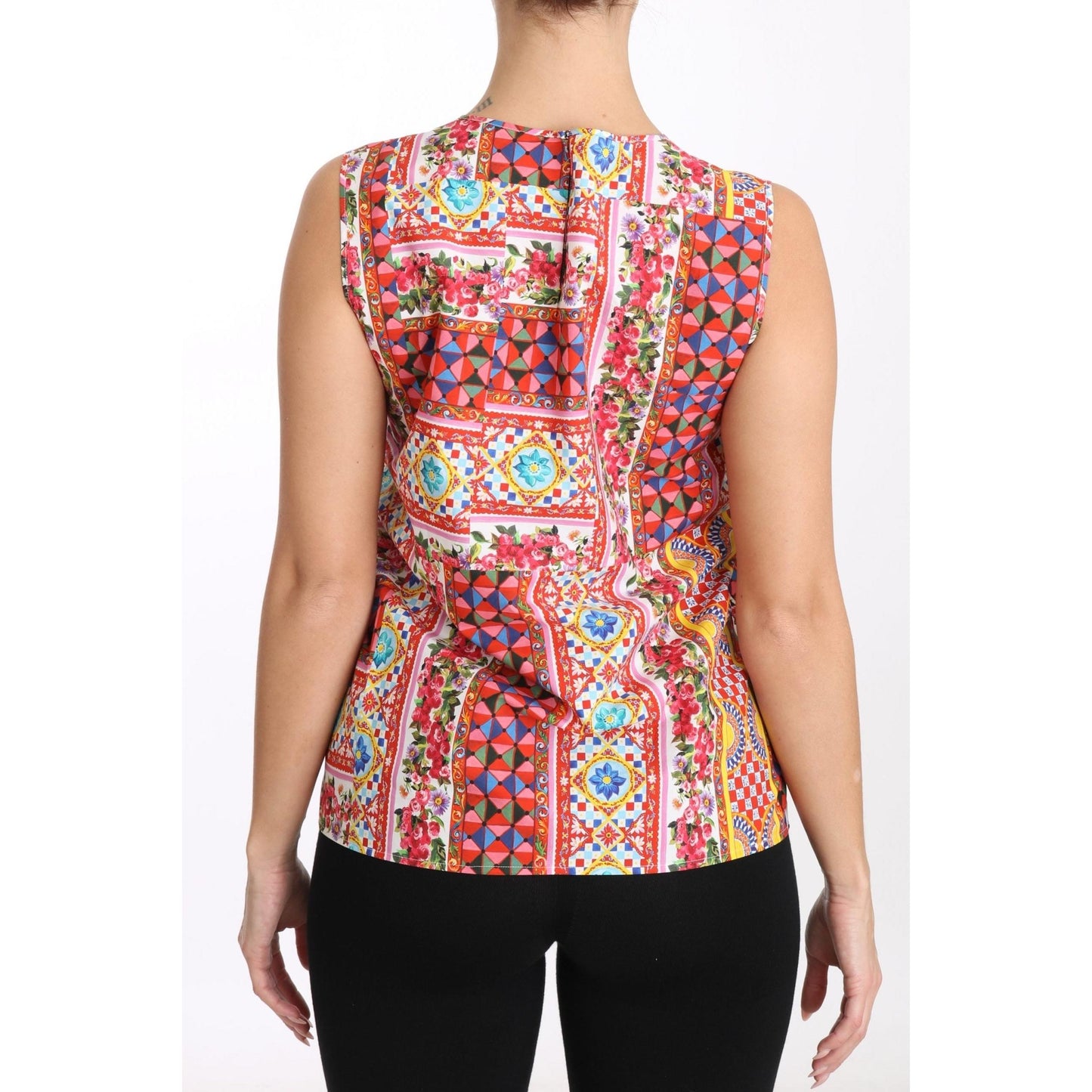 Carretto Print Pure Cotton Tank Top Floral Blouse - coffeewithmee2