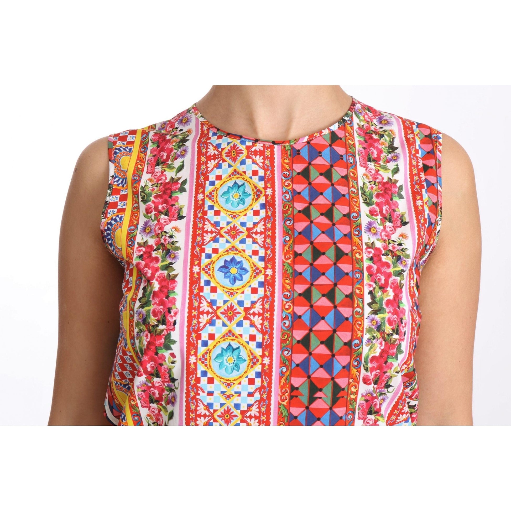 Carretto Print Pure Cotton Tank Top Floral Blouse - coffeewithmee2