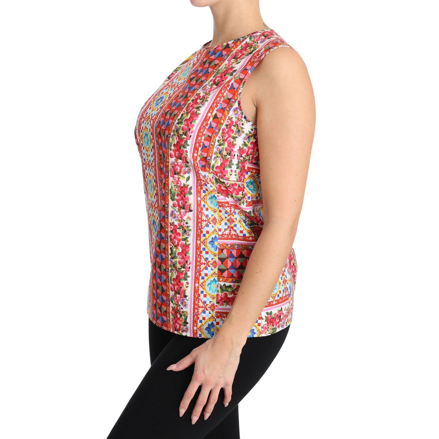 Carretto Print Pure Cotton Tank Top Floral Blouse - coffeewithmee2