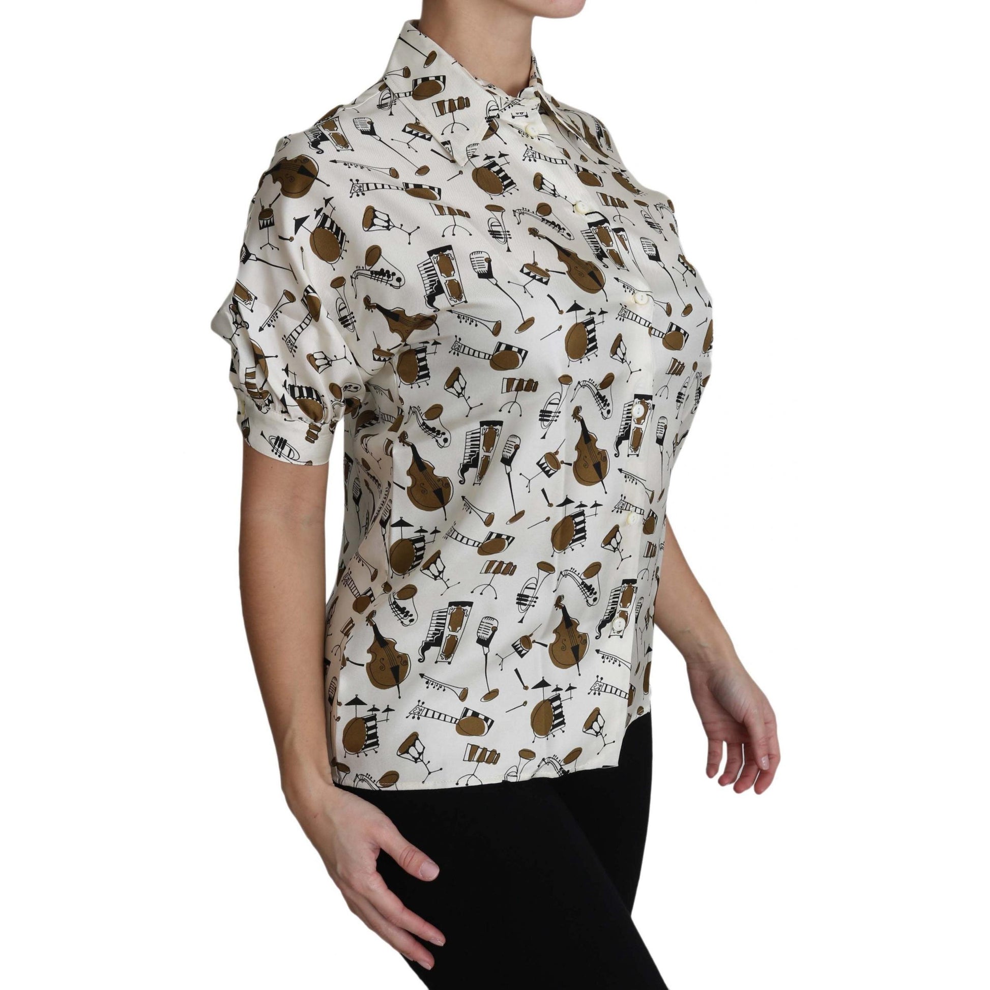 White Musical Instrument Print Polo Top Shirt - coffeewithmee2