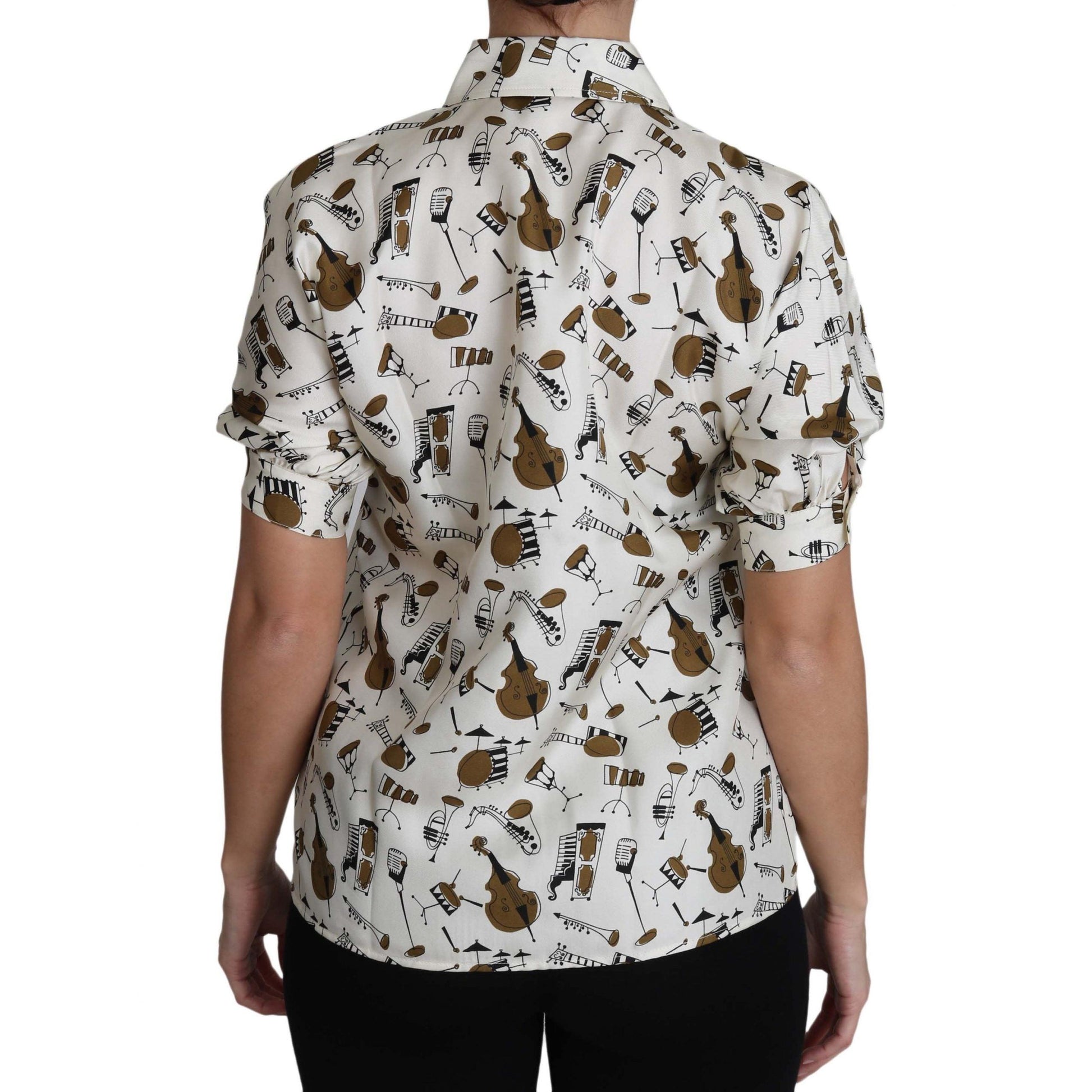 White Musical Instrument Print Polo Top Shirt - coffeewithmee2
