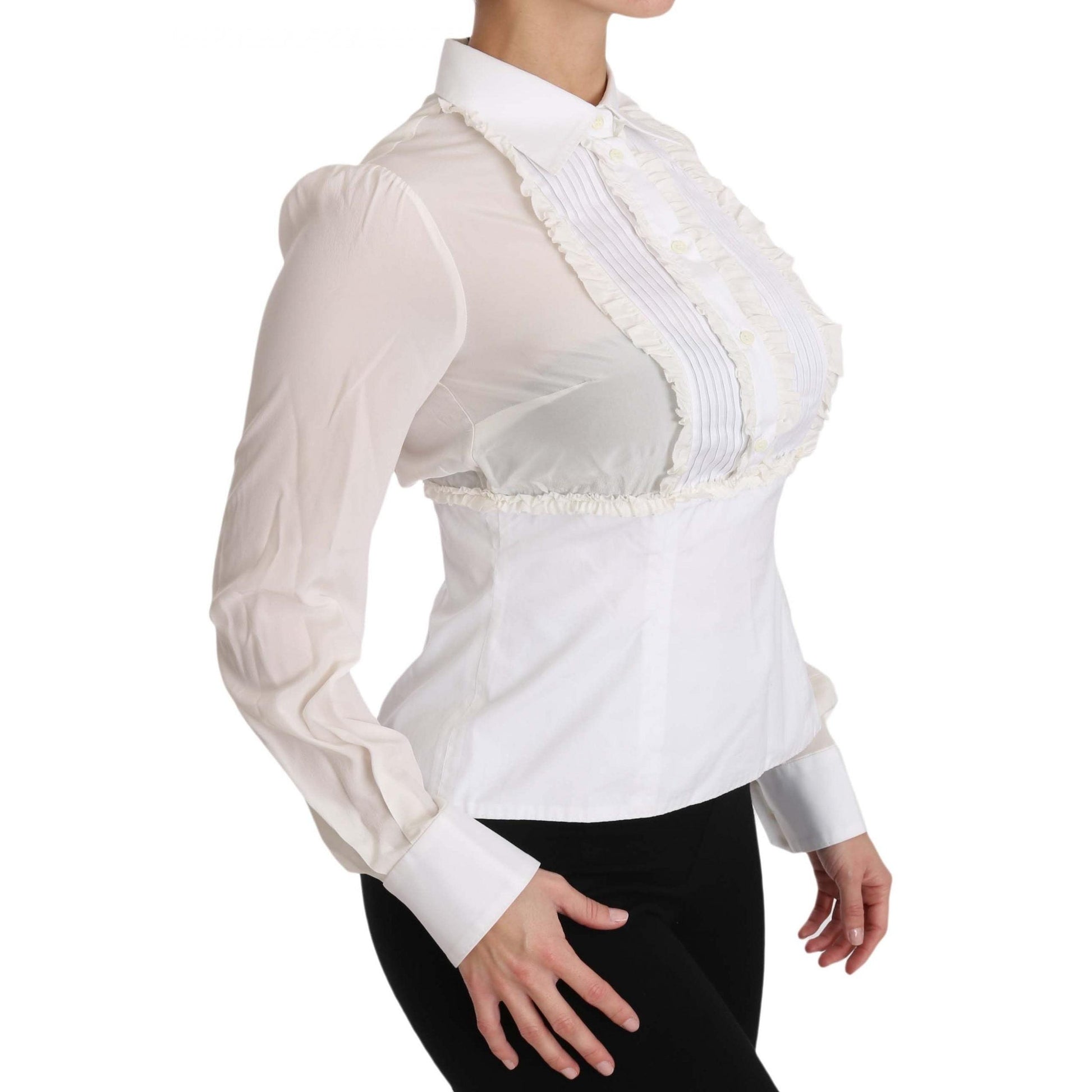 White Silk Ruffle Shirt Top Longsleeved Shirt - coffeewithmee2