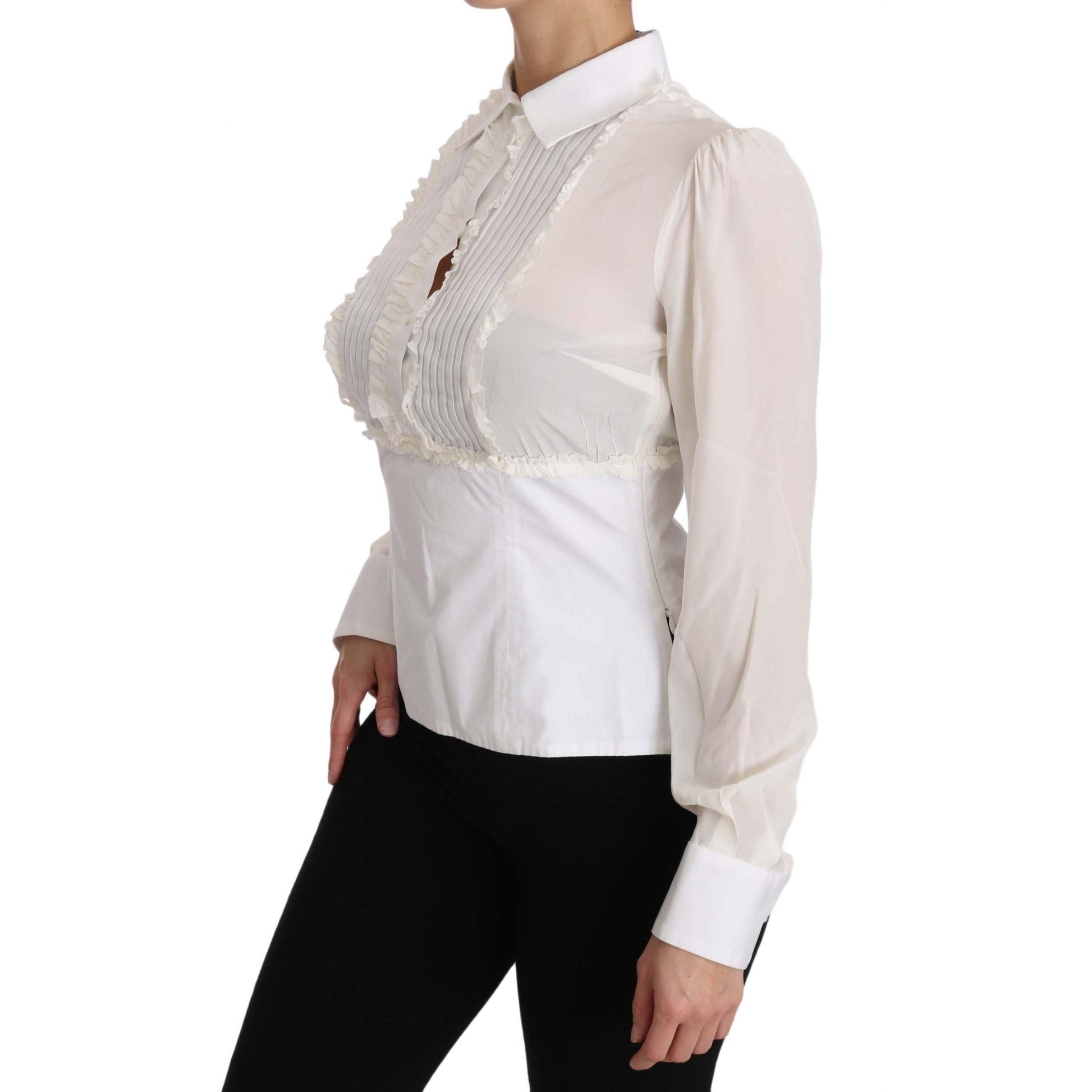 White Silk Ruffle Shirt Top Longsleeved Shirt - coffeewithmee2