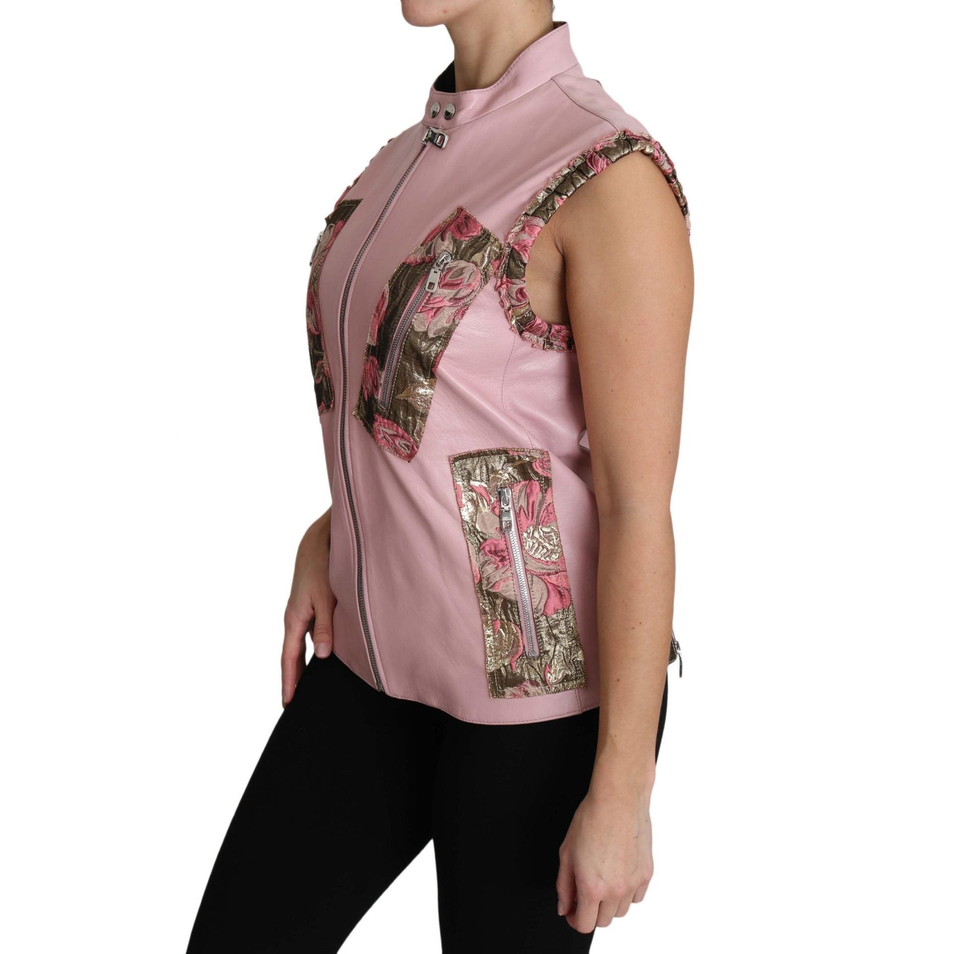Pink Zippered Lamb Sleeveless Vest Leather Jacket - coffeewithmee2