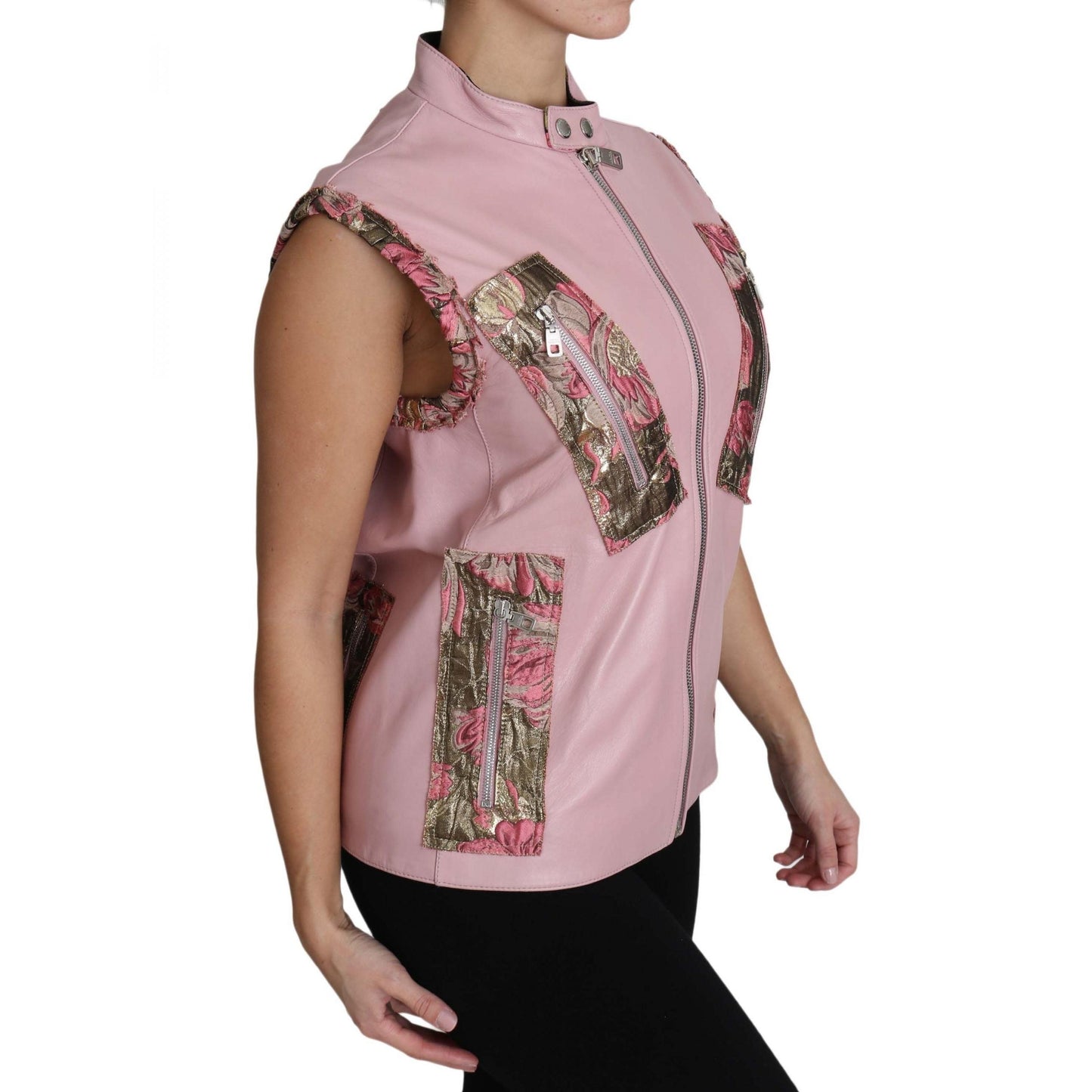 Pink Zippered Lamb Sleeveless Vest Leather Jacket - coffeewithmee2