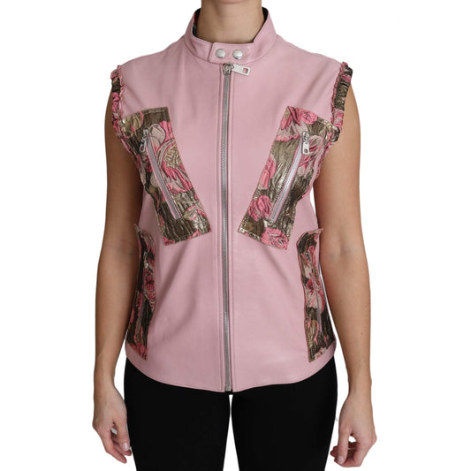 Pink Zippered Lamb Sleeveless Vest Leather Jacket - coffeewithmee2
