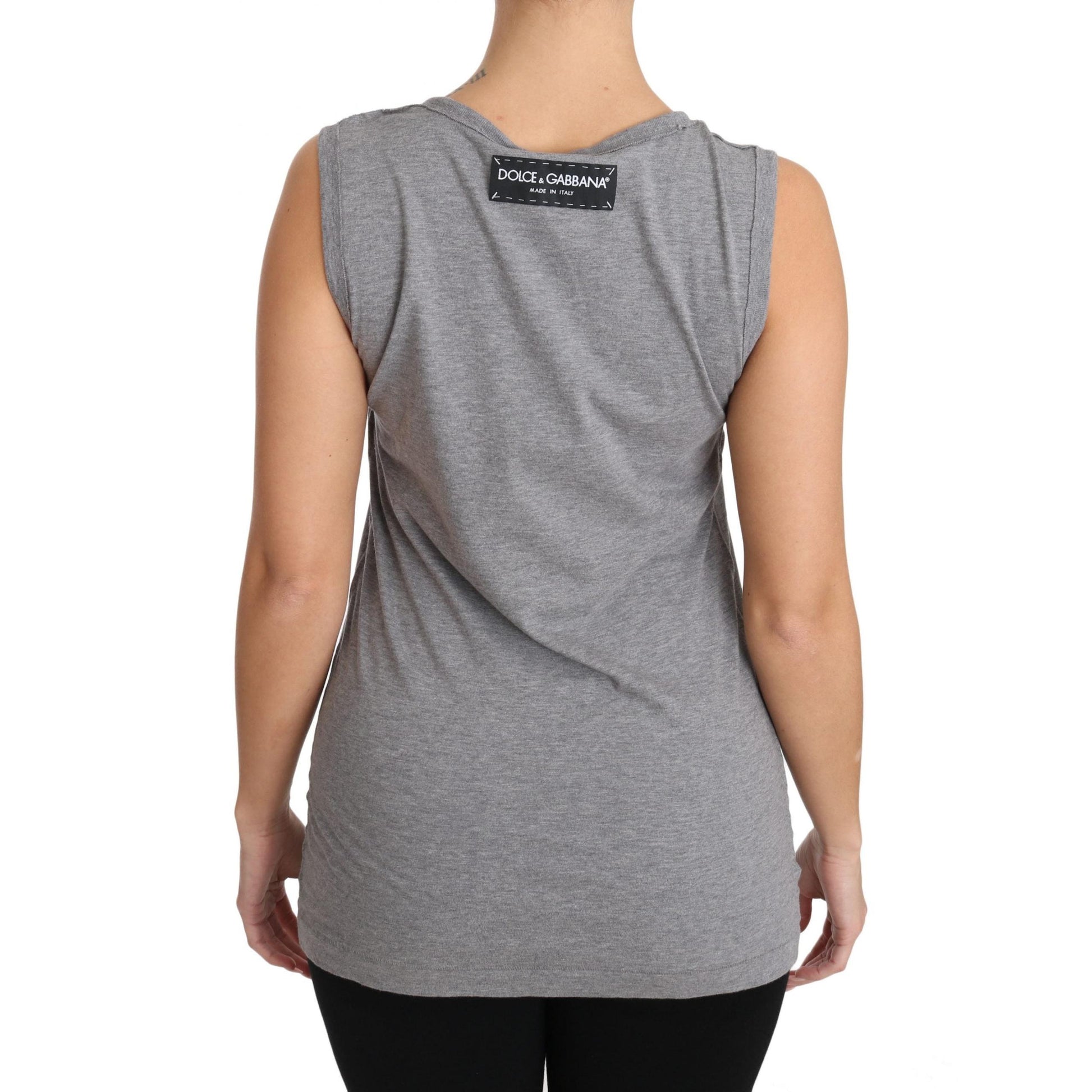 Gray Tank Top Crystal Sequined Heart  T-shirt - coffeewithmee2