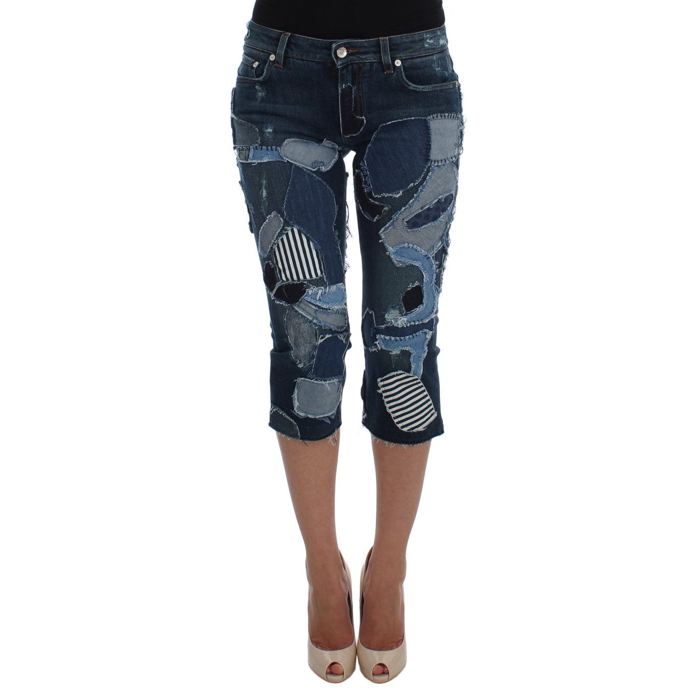 Stretch Blue Patchwork Jeans Shorts - coffeewithmee2