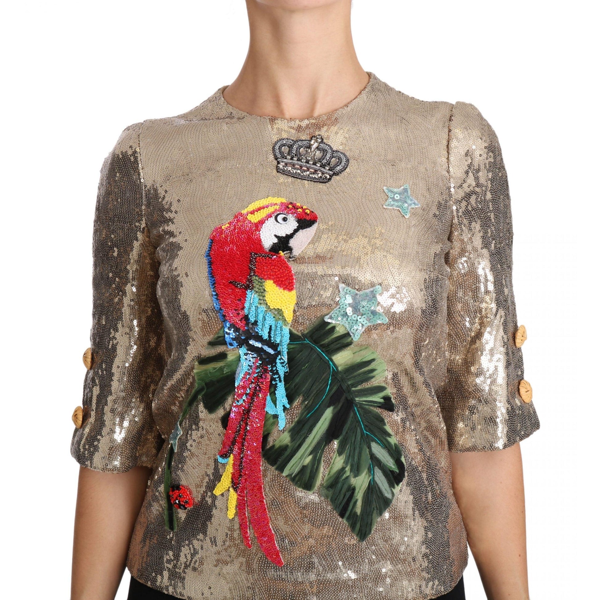 Gold Sequined Parrot Crystal Blouse - coffeewithmee2