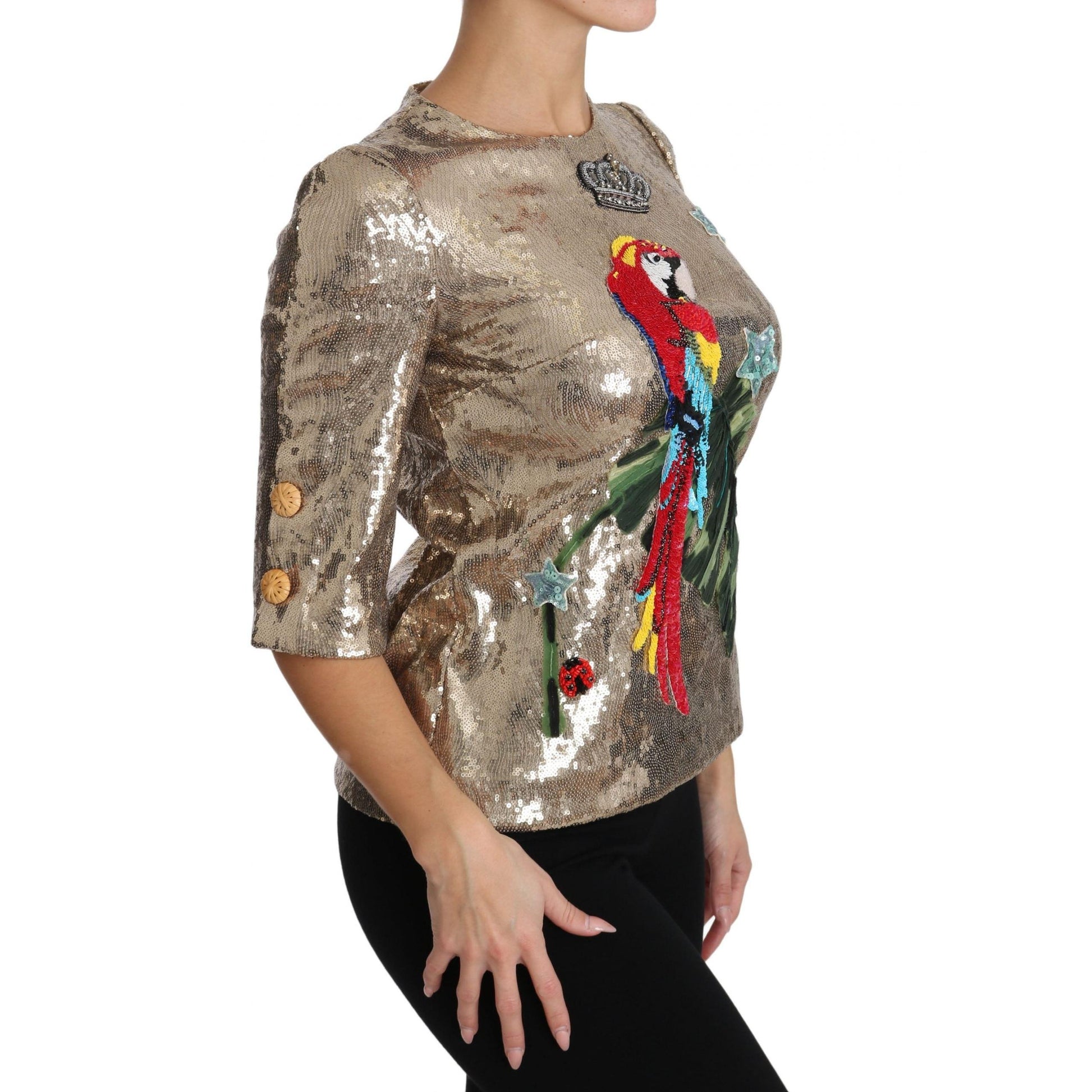 Gold Sequined Parrot Crystal Blouse - coffeewithmee2