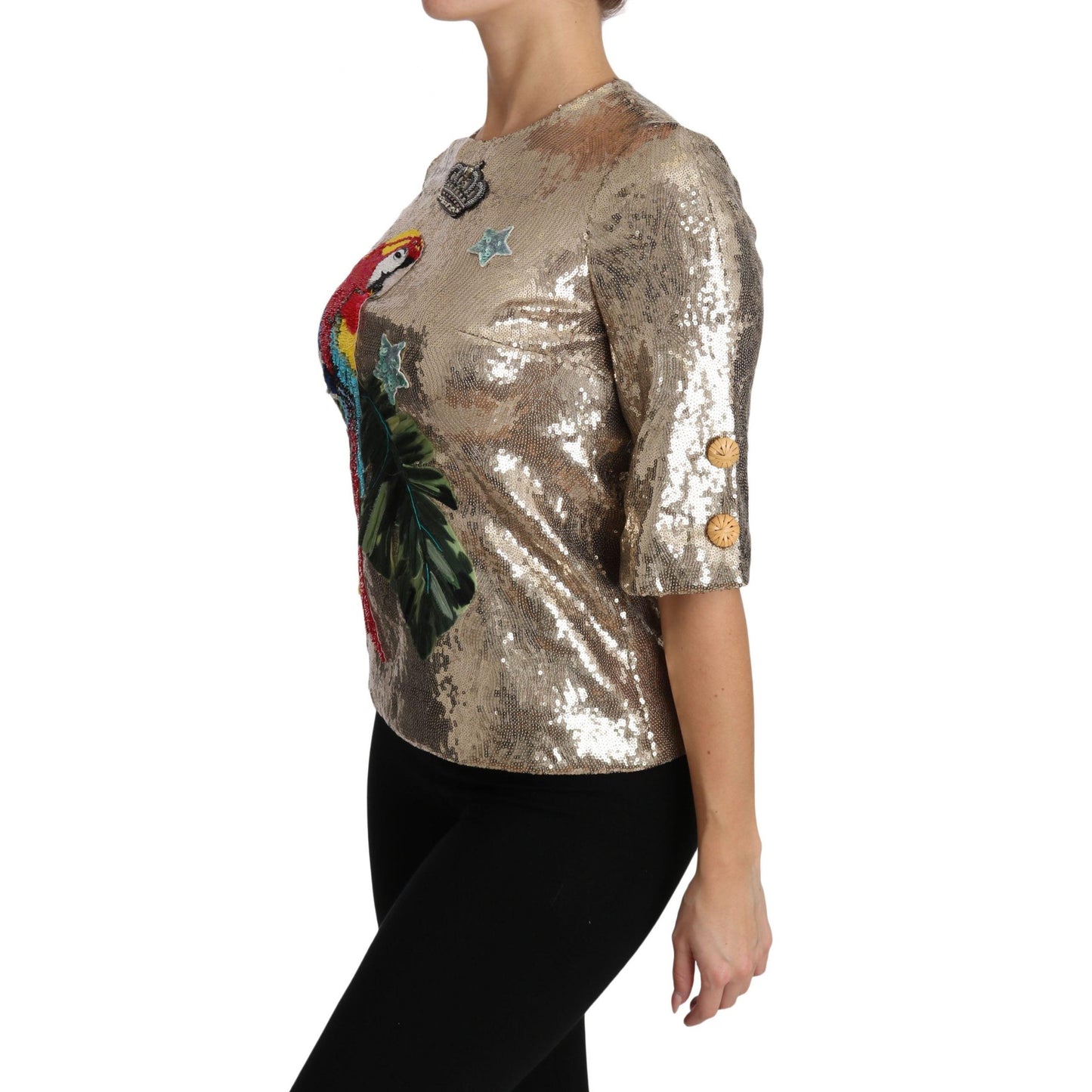 Gold Sequined Parrot Crystal Blouse - coffeewithmee2