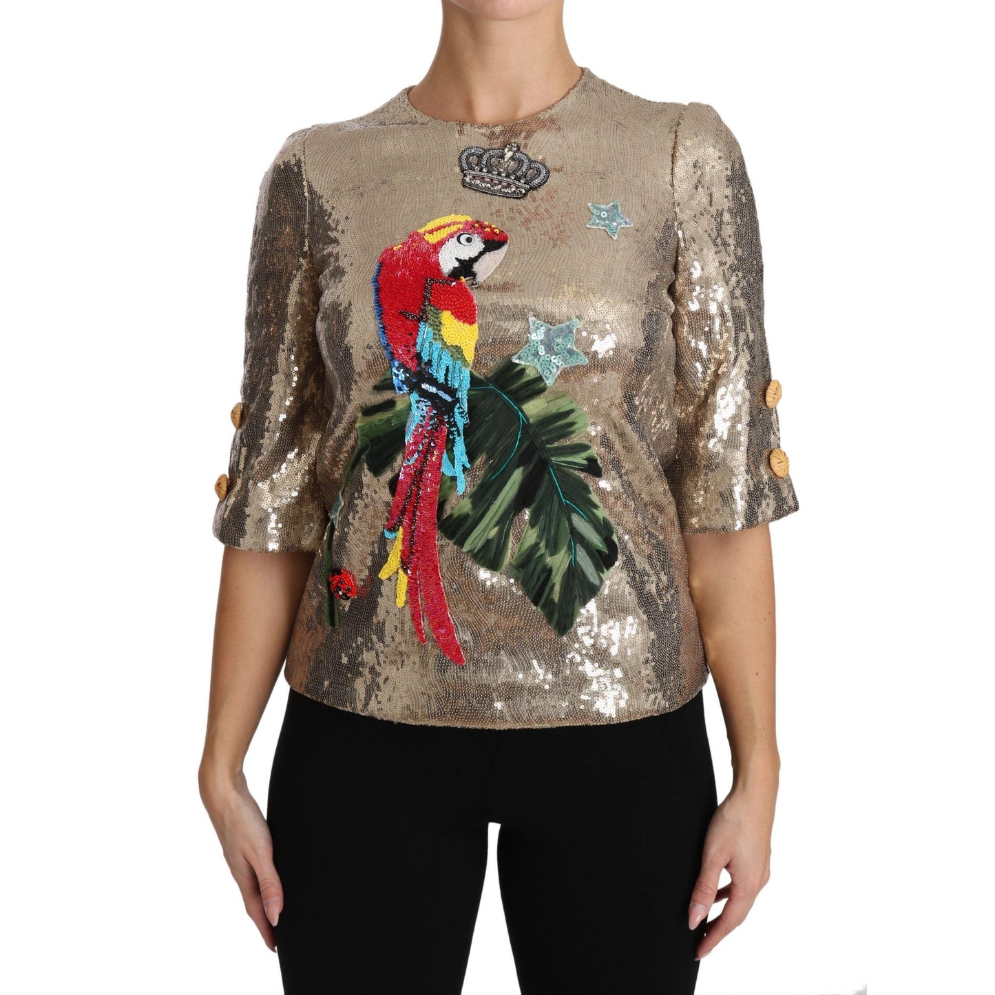 Gold Sequined Parrot Crystal Blouse - coffeewithmee2