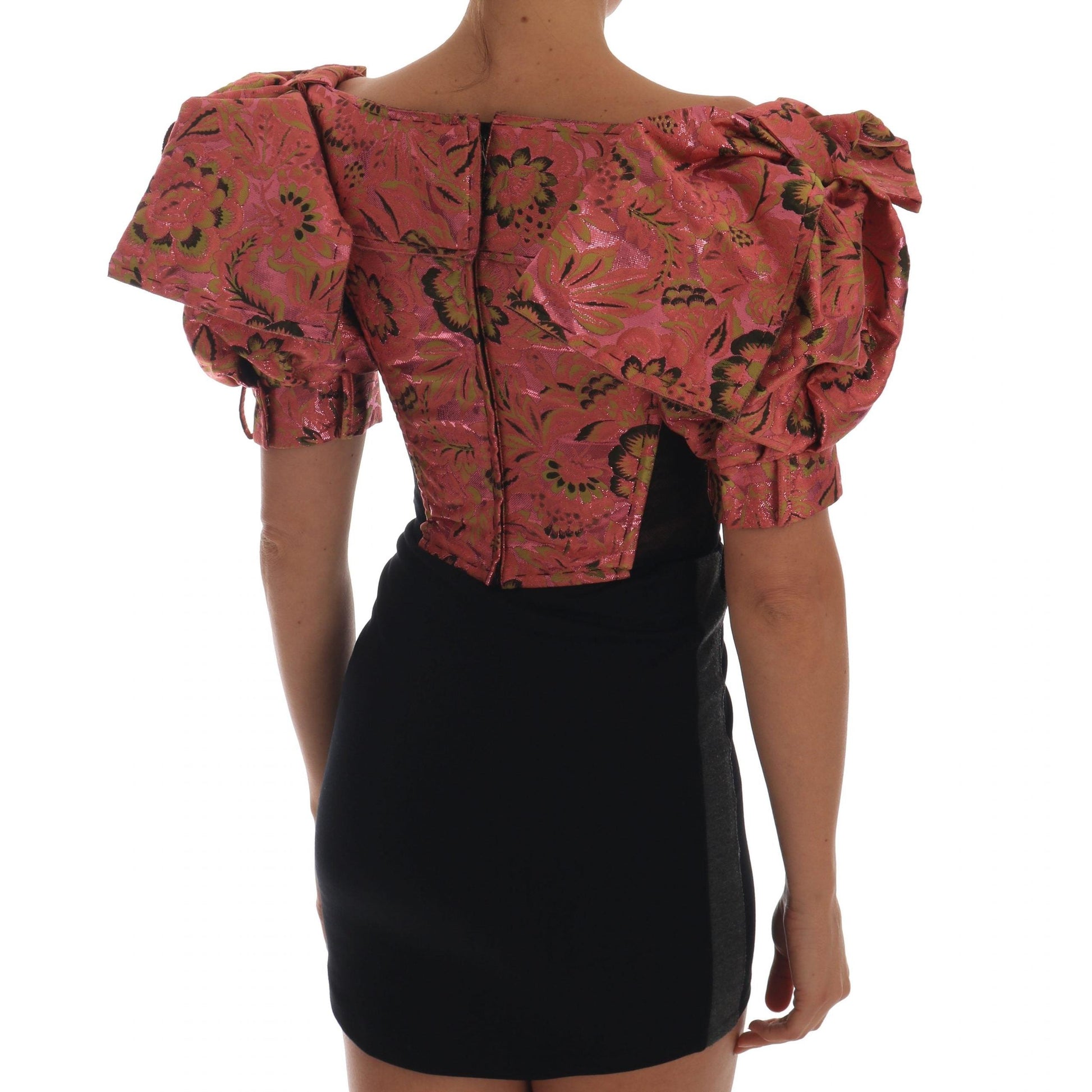 Pink Puff Sleeve  Brocade Cropped Top - coffeewithmee2