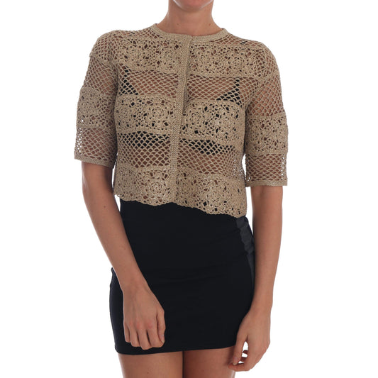 Gold Cardigan Crochet Knitted Floral Sweater - coffeewithmee2