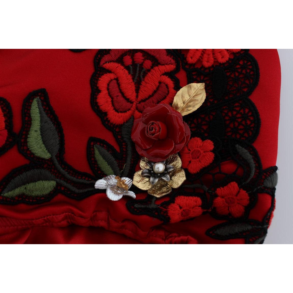 Red Silk Roses Crystal Mini Shorts - coffeewithmee2