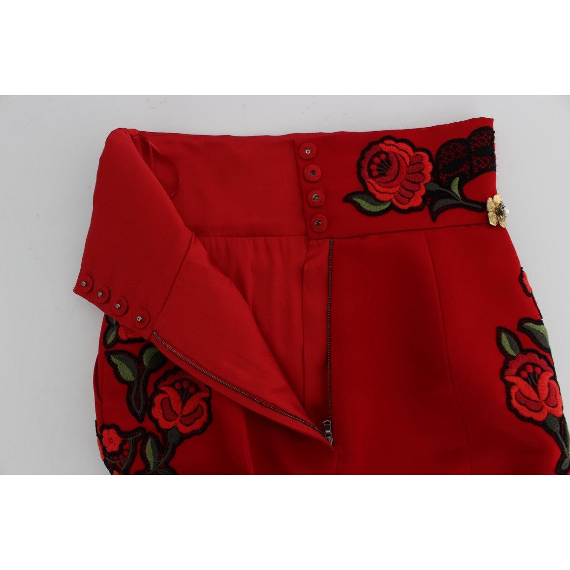 Red Silk Roses Crystal Mini Shorts - coffeewithmee2
