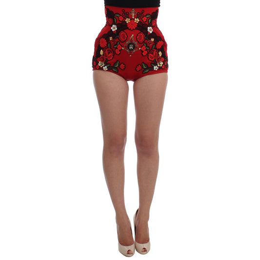 Red Silk Roses Crystal Mini Shorts - coffeewithmee2