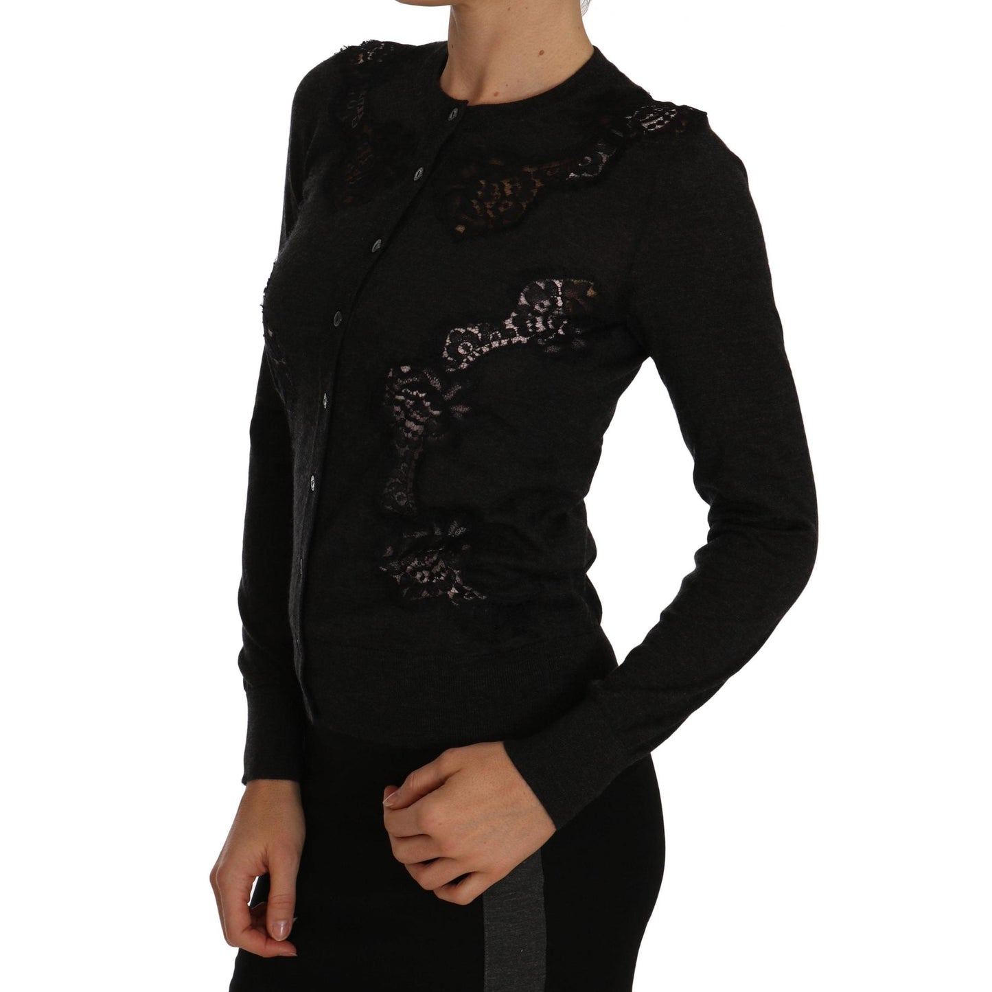 Gray Cashmere Lace Button Up Cardigan Sweater - coffeewithmee2