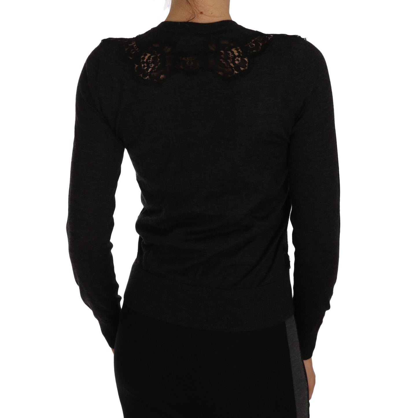 Gray Cashmere Lace Button Up Cardigan Sweater - coffeewithmee2