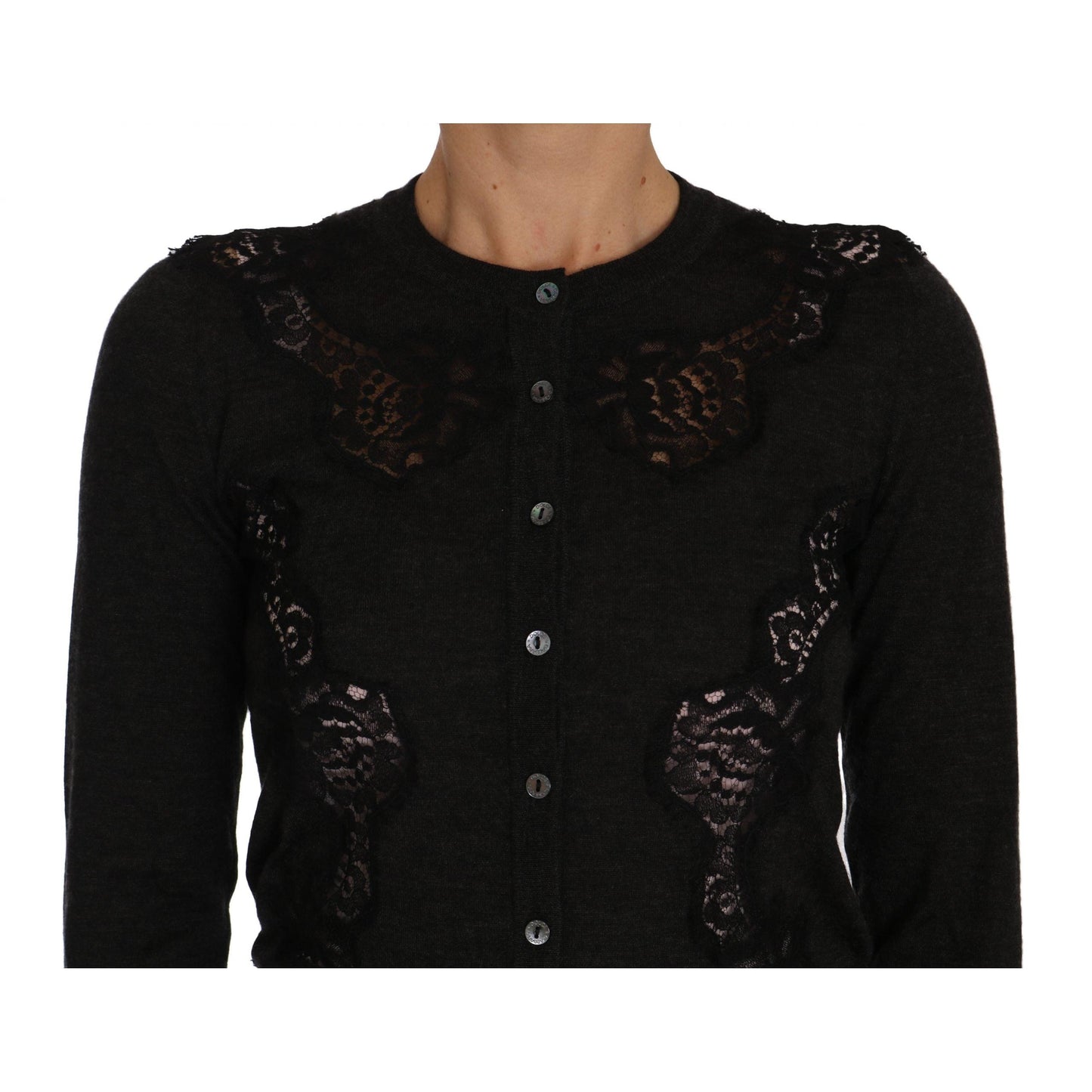 Gray Cashmere Lace Button Up Cardigan Sweater - coffeewithmee2