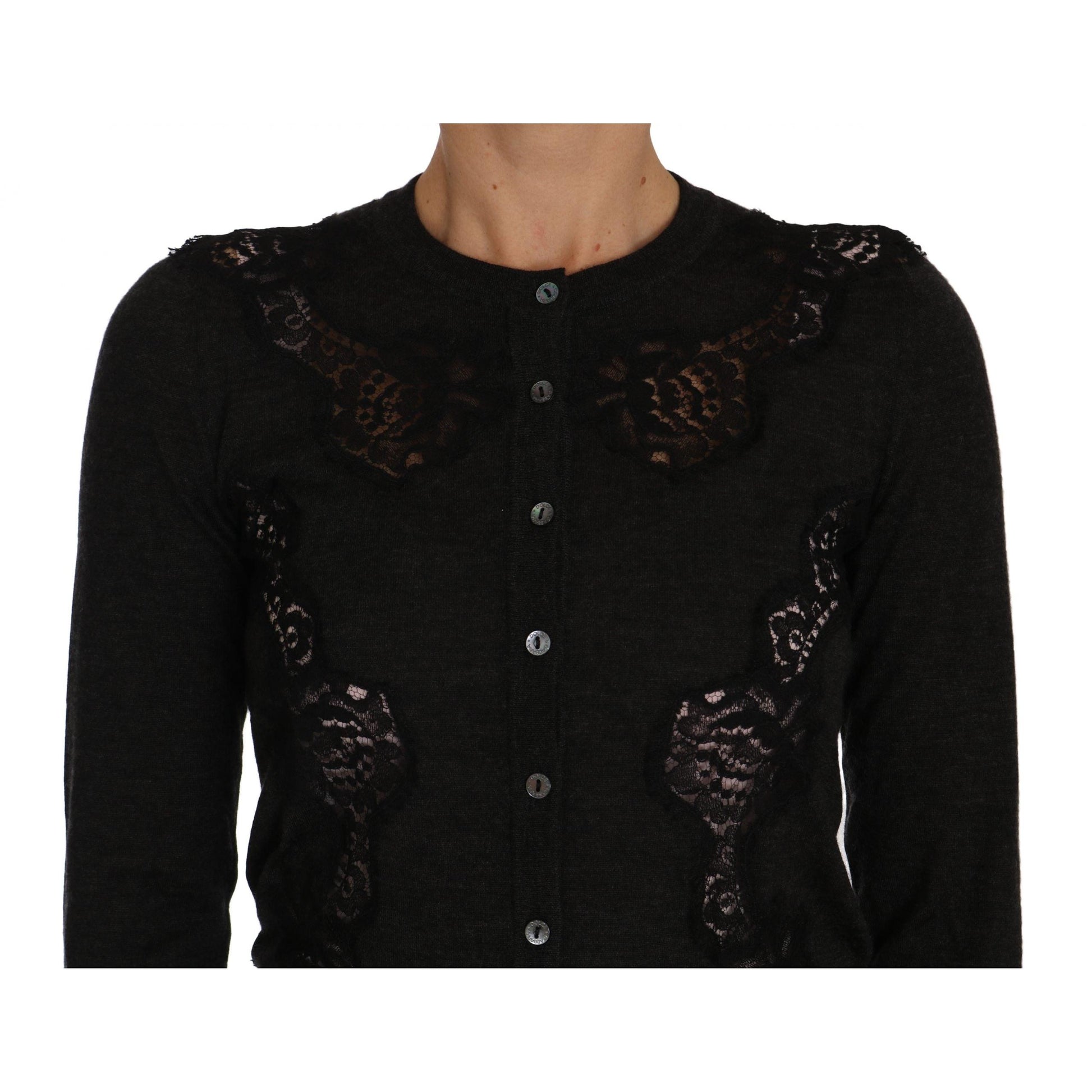 Gray Cashmere Lace Button Up Cardigan Sweater - coffeewithmee2