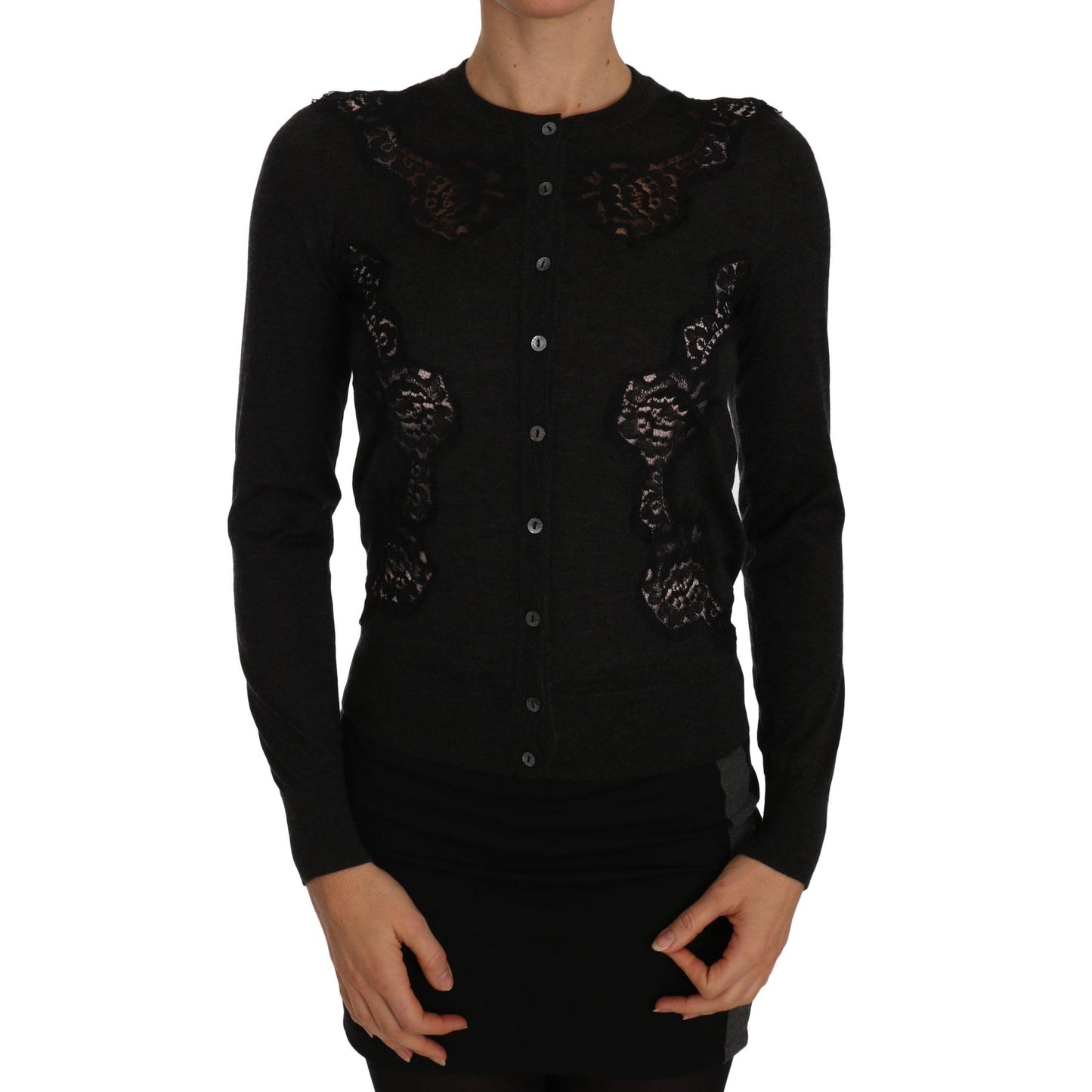 Gray Cashmere Lace Button Up Cardigan Sweater - coffeewithmee2