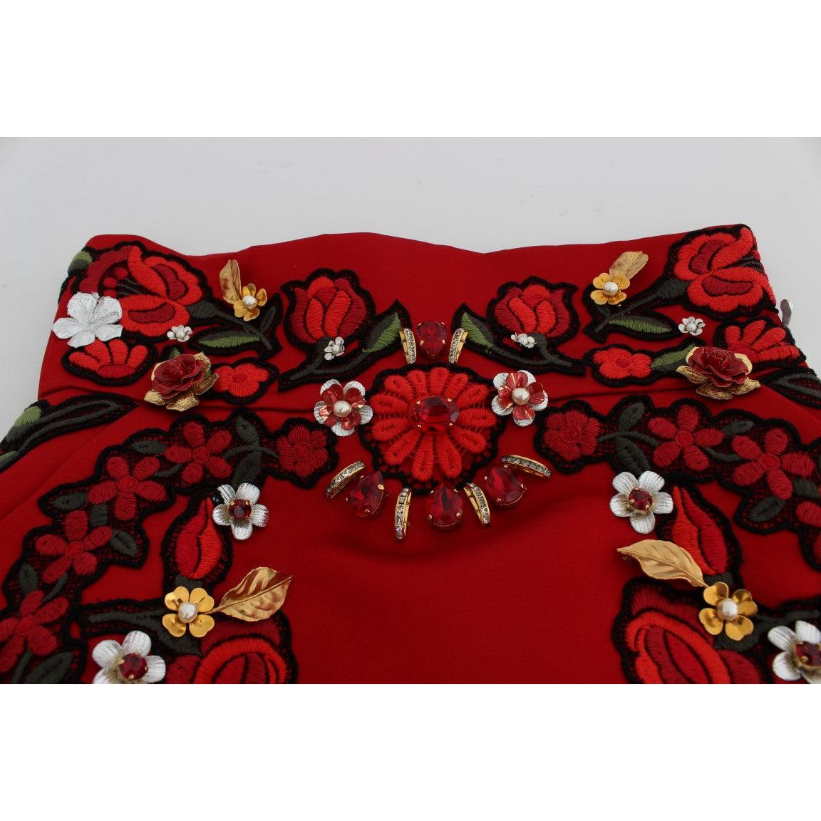 Red Silk Crystal Roses Shorts - coffeewithmee2