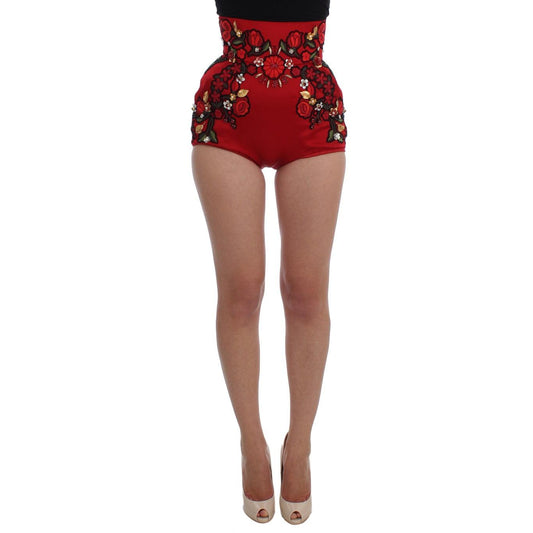 Red Silk Crystal Roses Shorts - coffeewithmee2