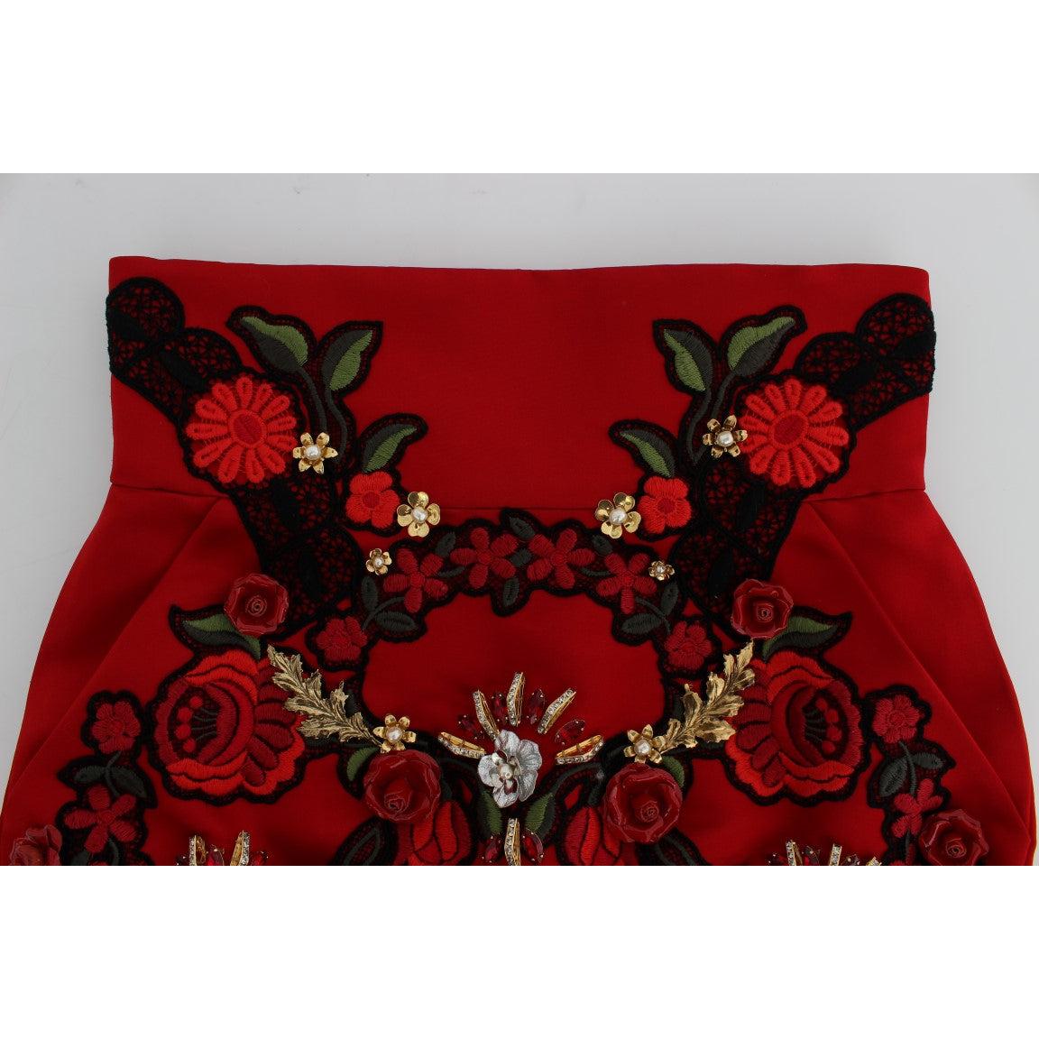 Red Silk Crystal Roses Shorts - coffeewithmee2