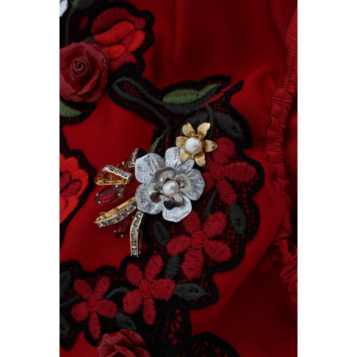 Red Silk Crystal Roses Shorts - coffeewithmee2