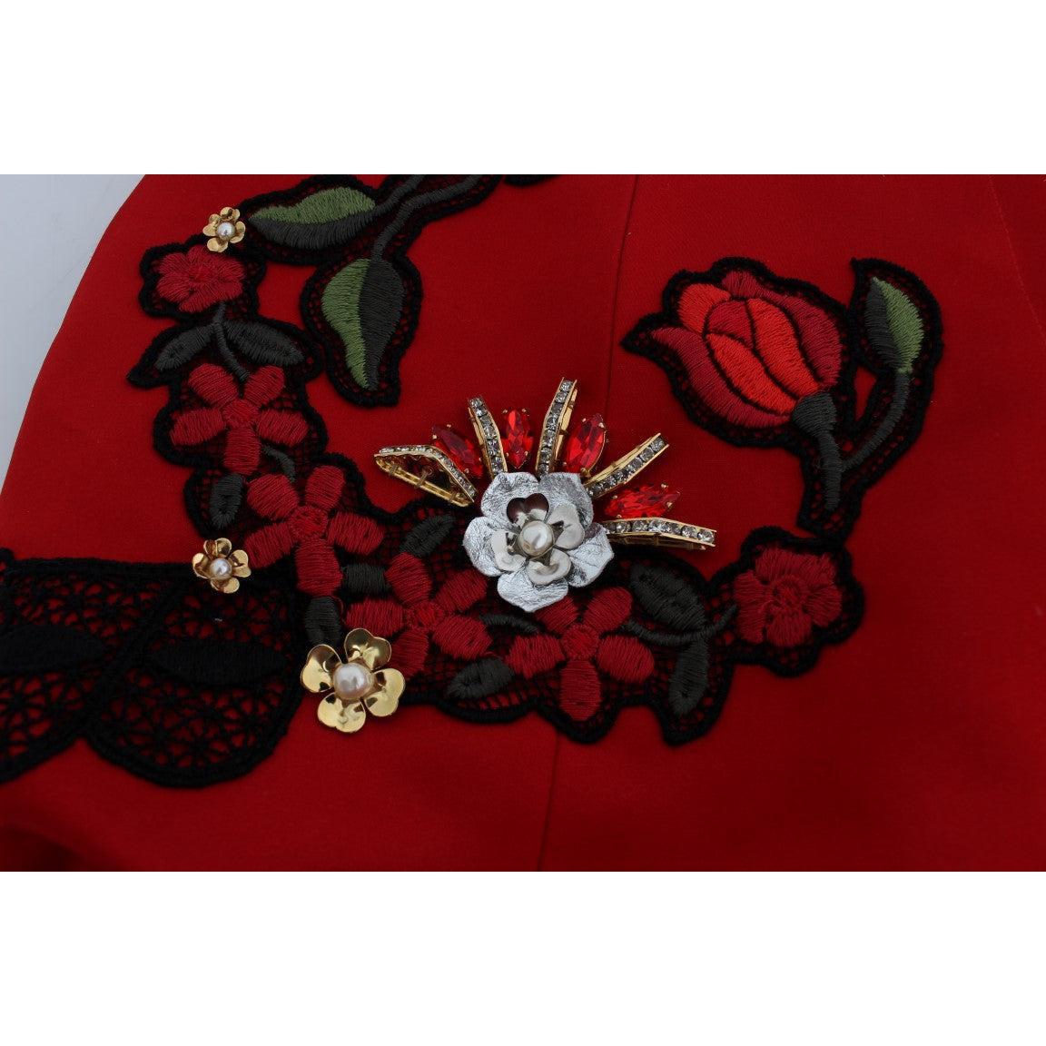 Red Silk Crystal Roses Shorts - coffeewithmee2