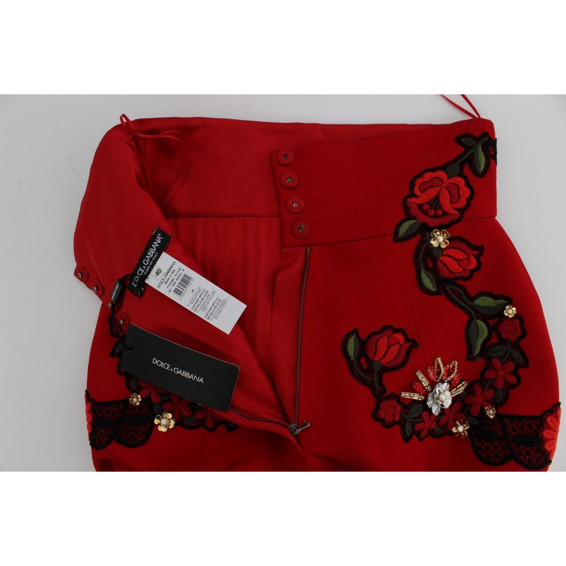 Red Silk Crystal Roses Shorts - coffeewithmee2
