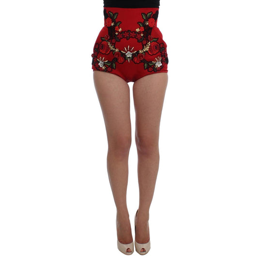 Red Silk Crystal Roses Shorts - coffeewithmee2