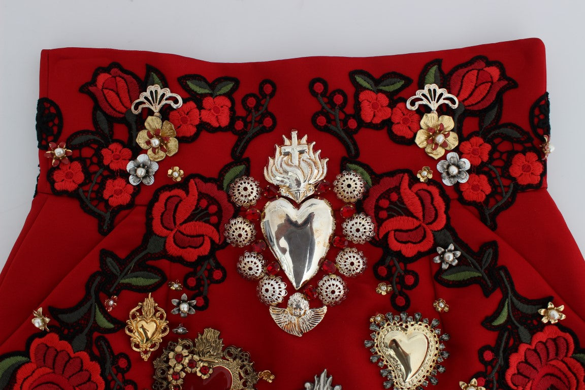 Red Silk Crystal Roses Shorts - coffeewithmee2