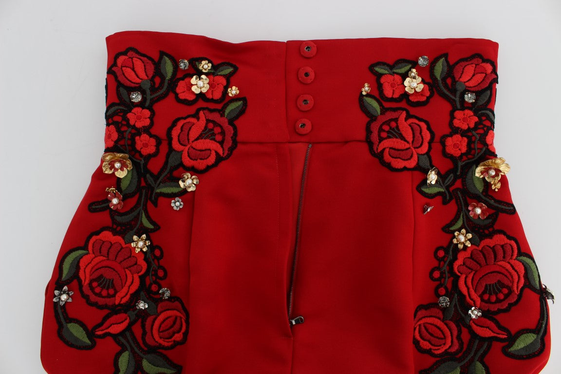 Red Silk Crystal Roses Shorts - coffeewithmee2