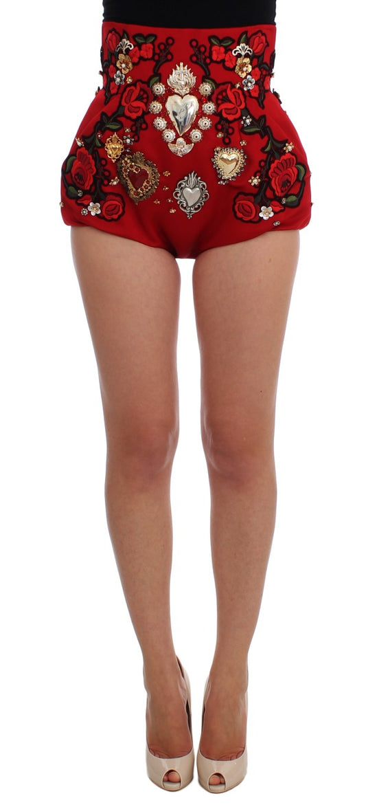 Red Silk Crystal Roses Shorts - coffeewithmee2