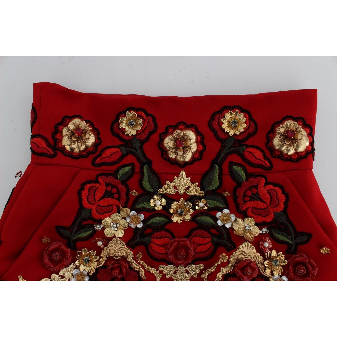 Red Silk Crystal Roses Shorts - coffeewithmee2