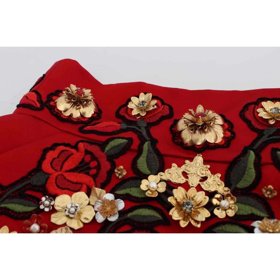 Red Silk Crystal Roses Shorts - coffeewithmee2