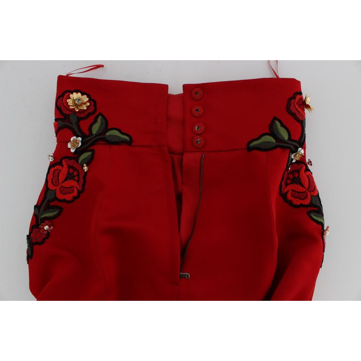 Red Silk Crystal Roses Shorts - coffeewithmee2