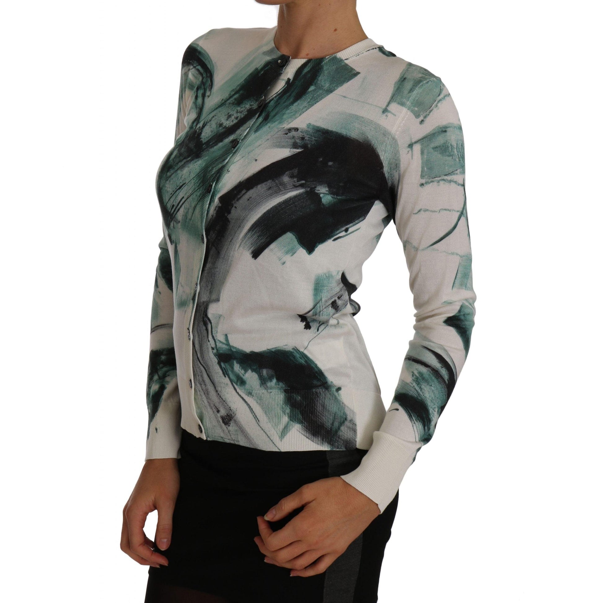 White Silk Cardigan Lightweight Paint Stroke Sweater - coffeewithmee2