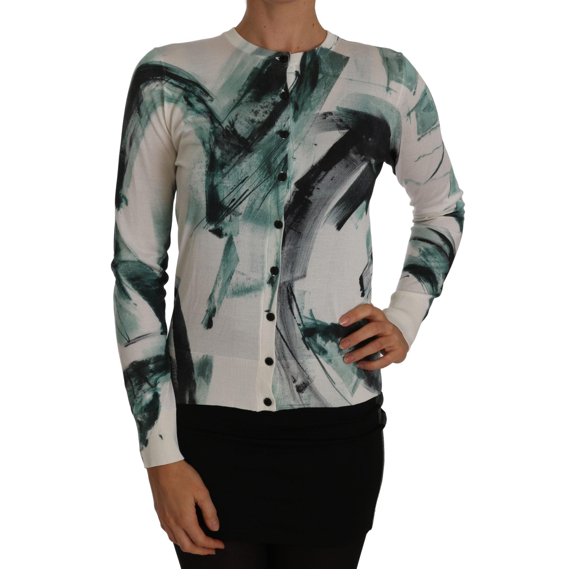 White Silk Cardigan Lightweight Paint Stroke Sweater - coffeewithmee2