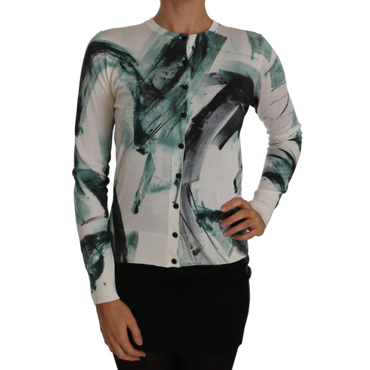White Silk Cardigan Lightweight Paint Stroke Sweater - coffeewithmee2