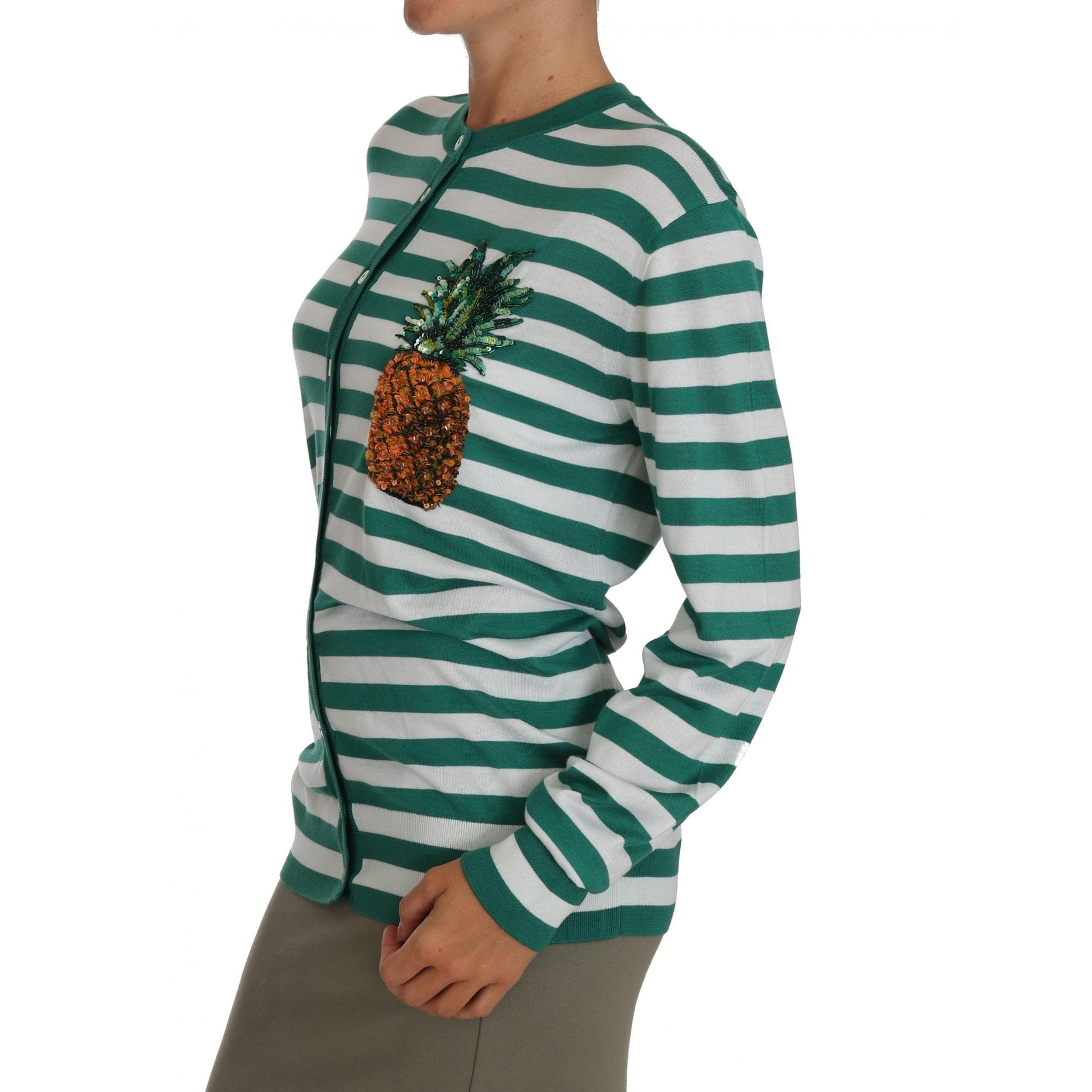Pineapple Embellished Cardigan Striped Sweater - coffeewithmee2
