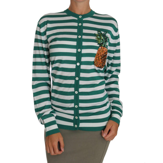Pineapple Embellished Cardigan Striped Sweater - coffeewithmee2