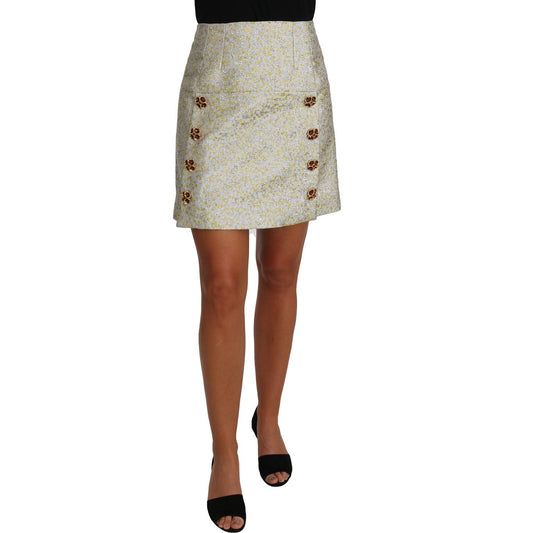 Gold Brocade Crystal Jaquard Mini Skirt - coffeewithmee2